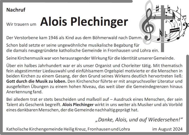 Nachruf Alois Plechinger